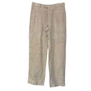Haspel Men Tan Linen Dress Pants 34x31 Flat Front Classic Summer Trousers